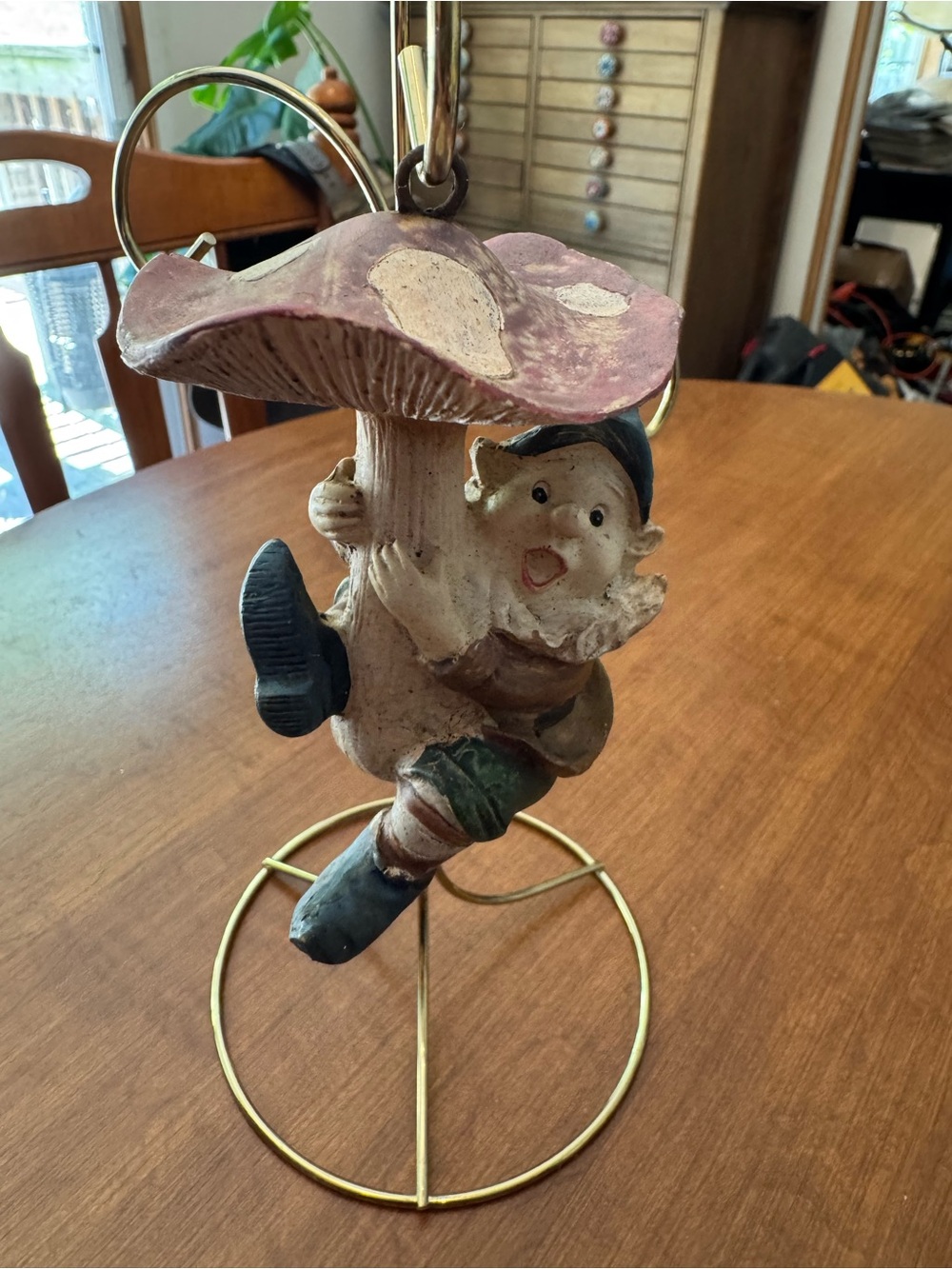 Whimsical Mushroom Elf Ornament - Pink and Cream